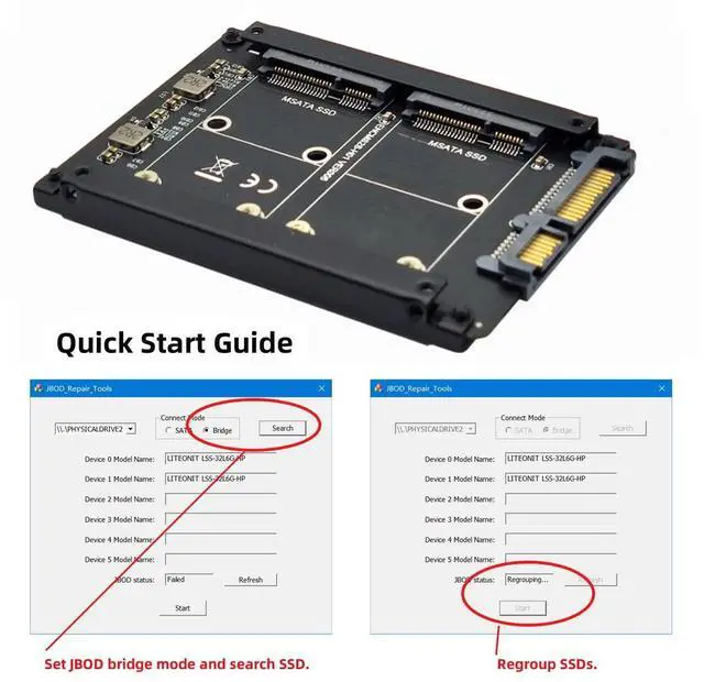 Alt view image 3 of 7 - Vszerda Dual MSATA Mini-SATA SSD Card JOBD Raid0 Span Bridge to 2.5inch SATA Combo HDD Disk Drive Enclosure