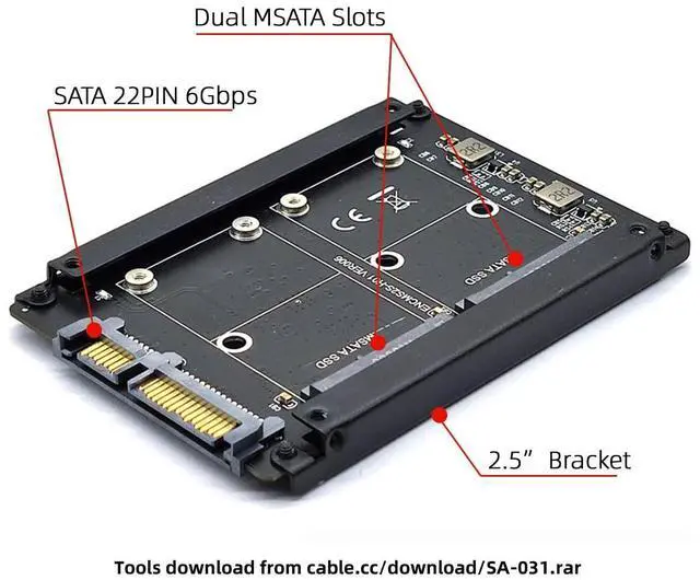 Alt view image 4 of 7 - Vszerda Dual MSATA Mini-SATA SSD Card JOBD Raid0 Span Bridge to 2.5inch SATA Combo HDD Disk Drive Enclosure
