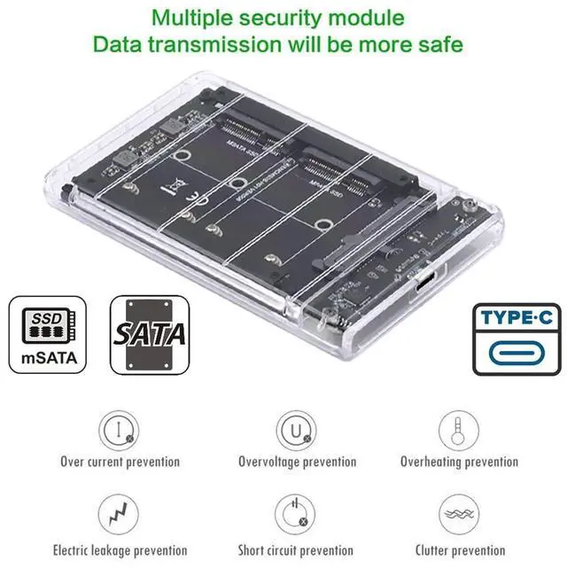 Alt view image 2 of 7 - Vszerda Dual MSATA Mini-SATA SSD Card JOBD Raid0 Span Bridge to USB3.0 Type-C USB-C 2.5inch SATA Combo Enclosure