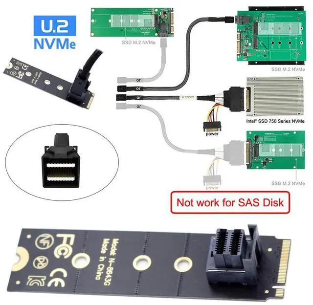 Alt view image 4 of 7 - Vszerda 22x80mm U.2 Kit SFF-8639 NVME PCIe4.0 SSD Adapter for Mainboard SSD 750 p3600 p3700 M.2 SFF-8643 Mini SAS HD