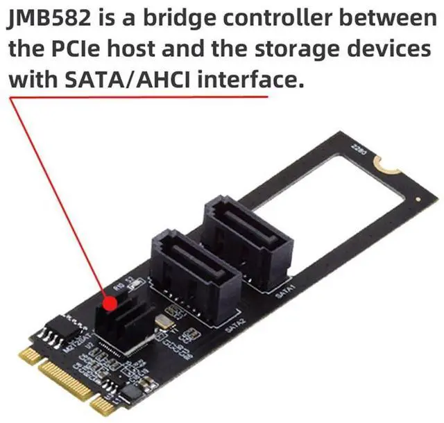 Alt view image 5 of 7 - Vszerda NGFF Key B+M PCI Express to SATA 3.0 6Gbps Dual Ports Vertical Adapter Converter Hard Drive Extension Card JMB582 2280