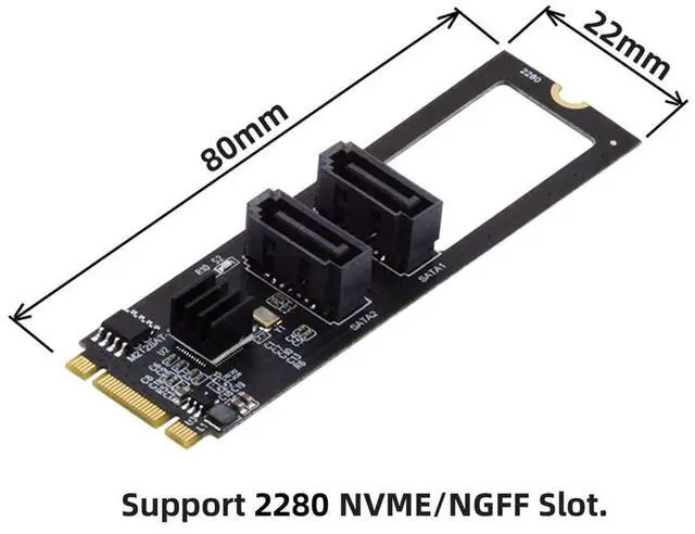 Alt view image 6 of 7 - Vszerda NGFF Key B+M PCI Express to SATA 3.0 6Gbps Dual Ports Vertical Adapter Converter Hard Drive Extension Card JMB582 2280
