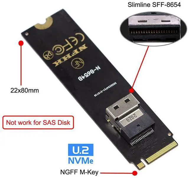 Alt view image 4 of 7 - Vszerda NGFF M-Key NVME to U.2 U2 Kit SFF-8639 to SFF-8654 Slimline SAS PCIe SSD Adapter for Mainboard
