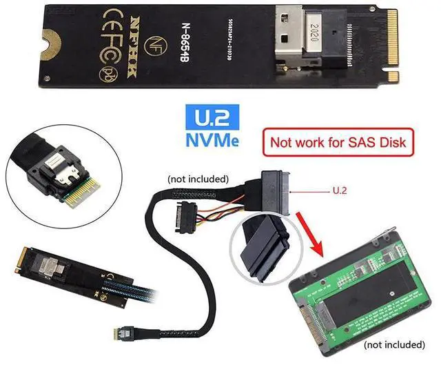 Alt view image 7 of 7 - Vszerda NGFF M-Key NVME to U.2 U2 Kit SFF-8639 to SFF-8654 Slimline SAS PCIe SSD Adapter for Mainboard