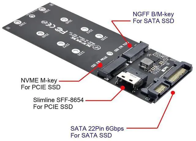 Alt view image 5 of 7 - Vszerda SFF-8654 Cable & Card U2 Kit NGFF M-Key to Slimline SAS NVME PCIe SSD SATA Adapter for Mainboard