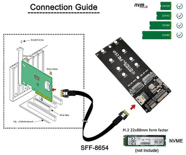 Alt view image 6 of 7 - Vszerda SFF-8654 Cable & Card U2 Kit NGFF M-Key to Slimline SAS NVME PCIe SSD SATA Adapter for Mainboard