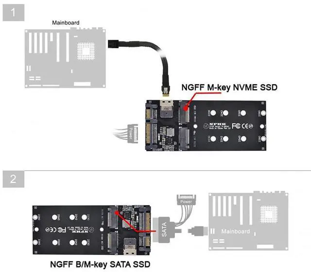 Alt view image 7 of 7 - Vszerda SFF-8654 Cable & Card U2 Kit NGFF M-Key to Slimline SAS NVME PCIe SSD SATA Adapter for Mainboard