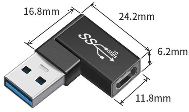Alt view image 6 of 7 - Vszerda 3pcs/lot Angled 90 Degree USB 3.1 Type C Male Female to USB3.0 Type A Female OTG Data 10Gbps Adapter