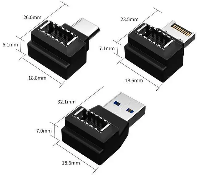 Alt view image 2 of 7 - Vszerda 3pcs USB 3.1 Front Panel Header Female Type-E to Male Type-A & Type-C USB-C Motherboard Extension Data Angled Adapter