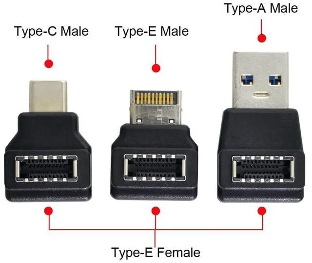 Alt view image 5 of 7 - Vszerda 3pcs USB 3.1 Front Panel Header Female Type-E to Male Type-A & Type-C USB-C Motherboard Extension Data Angled Adapter