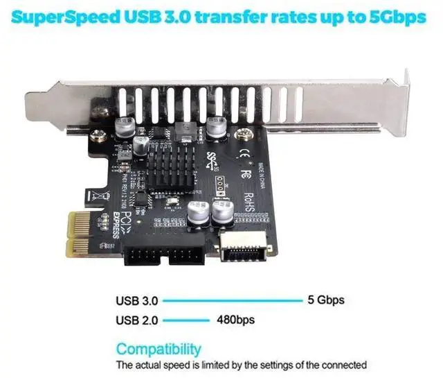Alt view image 2 of 7 - Vszerda 5Gbps Type-E USB 3.1 Front Panel Socket & USB 3.0 to PCI-E 1X Express Card VL805 Adapter for Motherboard