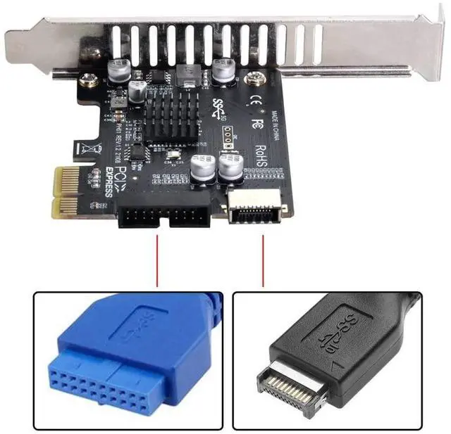 Alt view image 3 of 7 - Vszerda 5Gbps Type-E USB 3.1 Front Panel Socket & USB 3.0 to PCI-E 1X Express Card VL805 Adapter for Motherboard