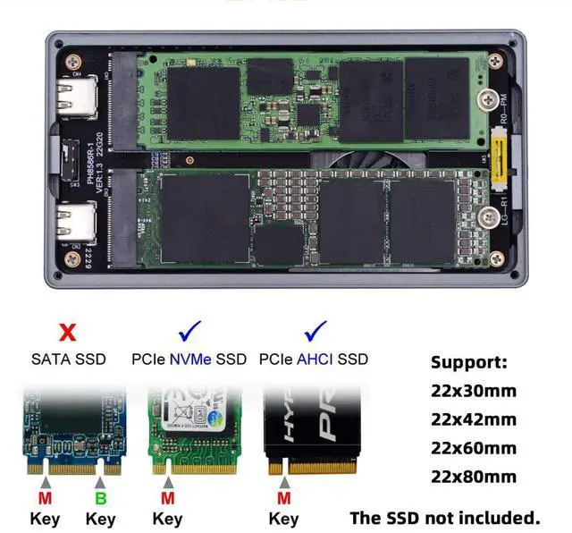 Alt view image 2 of 7 - Vszerda Dual NVME M.2 NGFF M-Key to USB-C Type-C Raid0 Raid1 JOBD Big Enclosure 20Gbps with Fan Raid0 Hyper Adapter