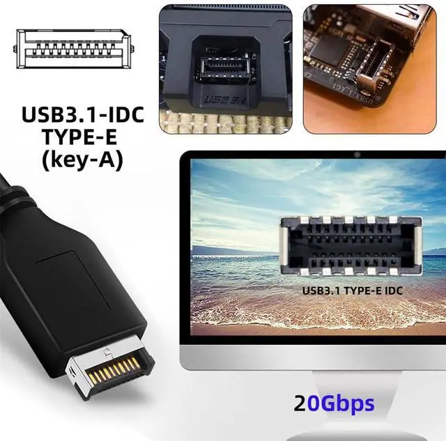 Alt view image 5 of 7 - Vszerda USB 3.2 Gen2 Type-E 20Gbps Front Panel Socket to PCI-E 4X Express Card Adapter for Desktop Motherboard