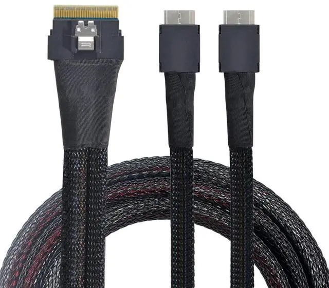 Main image of Vszerda PCI-E Ultraport Slimline SAS Slim 4.0 SFF-8654 8i 74pin to Dual Oculink SFF-8611 Cable 50cm PCI-Express