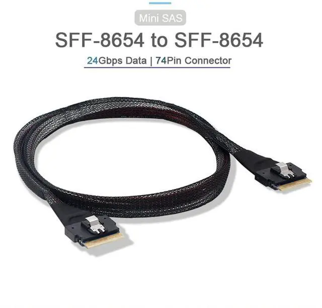 Alt view image 2 of 7 - Vszerda PCI-E Slimline SAS 4.0 SFF-8654 8i 74pin Host to SFF-8654 74Pin Slim SAS Target Cable 50cm