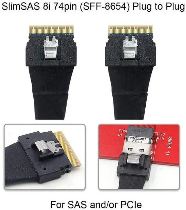 Alt view image 4 of 7 - Vszerda PCI-E Slimline SAS 4.0 SFF-8654 8i 74pin Host to SFF-8654 74Pin Slim SAS Target Cable 50cm