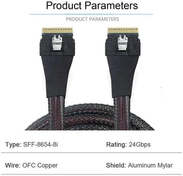 Alt view image 5 of 7 - Vszerda PCI-E Slimline SAS 4.0 SFF-8654 8i 74pin Host to SFF-8654 74Pin Slim SAS Target Cable 50cm
