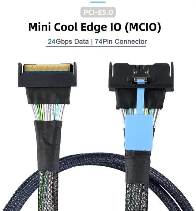 Alt view image 3 of 7 - Vszerda PCI-E 5.0 Mini Cool Edge IO MCIO STR SFF-8654 PCI-E Slimline SAS 8i 74Pin Male to SFF-8654 SAS 4.0 74Pin Male SFF-8654 Extender Cable 50cm