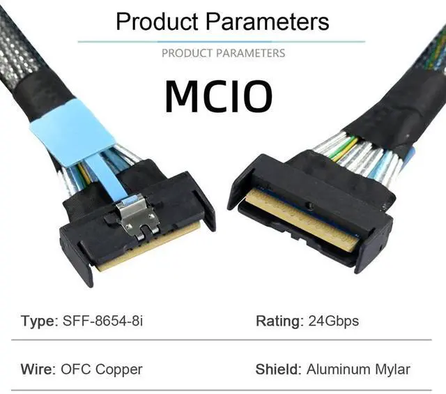 Alt view image 4 of 7 - Vszerda PCI-E 5.0 Mini Cool Edge IO MCIO STR SFF-8654 PCI-E Slimline SAS 8i 74Pin Male to SFF-8654 SAS 4.0 74Pin Male SFF-8654 Extender Cable 50cm