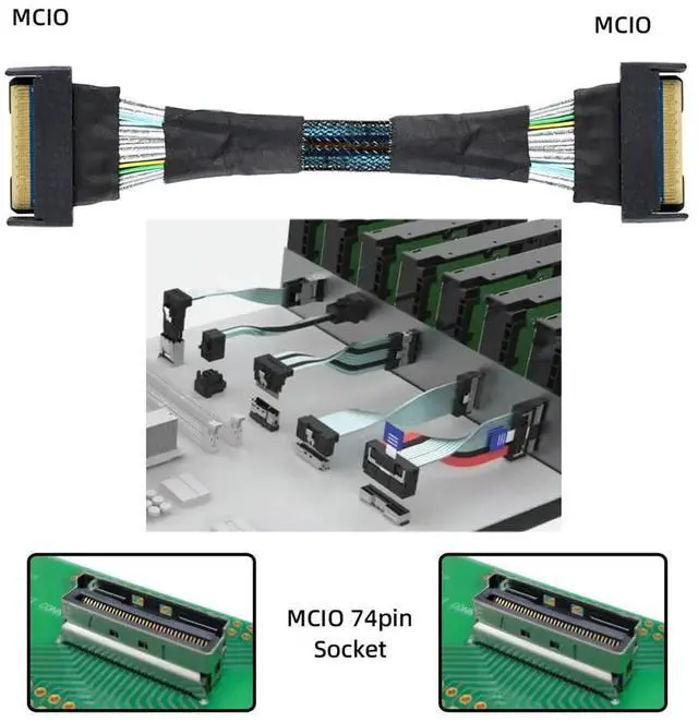 Alt view image 5 of 7 - Vszerda PCI-E 5.0 Mini Cool Edge IO MCIO STR SFF-8654 PCI-E Slimline SAS 8i 74Pin Male to SFF-8654 SAS 4.0 74Pin Male SFF-8654 Extender Cable 50cm