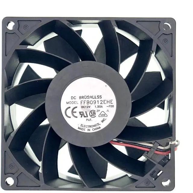 Main image of New Cooling Fan for FFB0912EHE DC12V 1.50A 16.2W 5700RPM 102CFM 92X92X38mm 3-Pin 3-Wire Brushless Fan.
