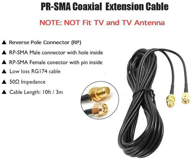 Alt view image 2 of 4 - Vszerda 3M 10ft RP-SMA Coaxial Extension Cable Male to Female Connector for Wireless LAN Router Bridge & Other External Antenna Equipment-2Pack