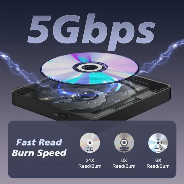 Alt view image 4 of 7 - Vszerda External Blu Ray Drive Support 50G Disc Read/Write, 3D Portable USB 3.0&Type-C External Blueray/DVD Drive for PC, CD/DVD/Blu Ray Burner Suitable for Windows MacOS Linux Laptop Desktop