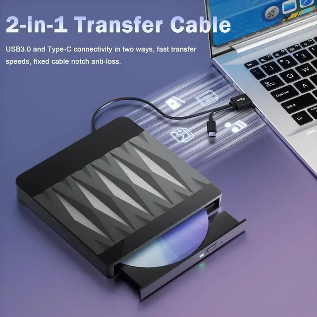Alt view image 7 of 7 - Vszerda External Blu Ray Drive Support 50G Disc Read/Write, 3D Portable USB 3.0&Type-C External Blueray/DVD Drive for PC, CD/DVD/Blu Ray Burner Suitable for Windows MacOS Linux Laptop Desktop