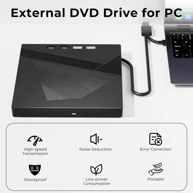 Alt view image 2 of 7 - Vszerda External DVD Drive, 7-in-1 External CD/DVD Drive for Laptop, USB DVD Burner with SD/TF Port, USB 3.0&Type-C CD ROM External Drive for Laptop Desktop PC Windows XP/7/8/10 Linux MacOS