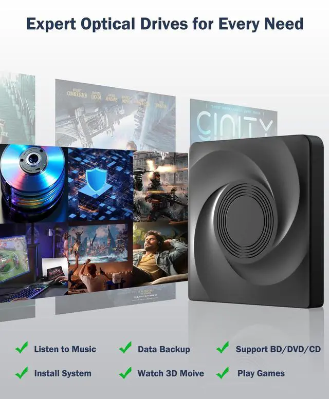 Alt view image 6 of 7 - Vszerda External Blu-ray Drive, USB 3.0 Type-C Optical External DVD Drive Burner, External Bluray Burner Compatible with Windows/MacOS/Linux Laptop Desktop