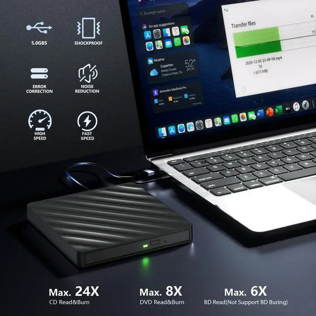 Alt view image 2 of 7 - Vszerda 5 in 1 External Bluray Drive, USB 3.0 Type-C Slim Optical External Bluray DVD Burner with SD/TF Card Reader 2 USB 3.0 Hubs Compatible with Windows XP/7/8/10 MacOS MacBook Laptop and Desktop