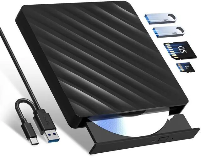 Main image of Vszerda 5 in 1 External Bluray Drive, USB 3.0 Type-C Slim Optical External Bluray DVD Burner with SD/TF Card Reader 2 USB 3.0 Hubs Compatible with Windows XP/7/8/10 MacOS MacBook Laptop and Desktop