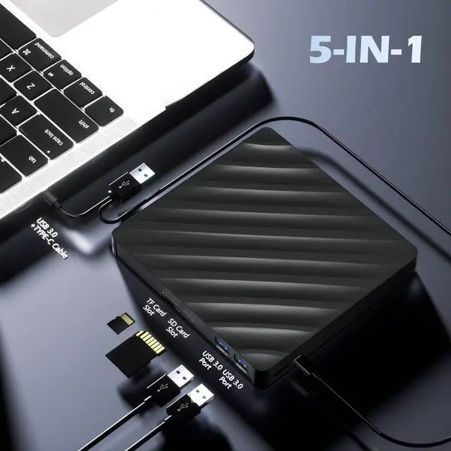 Alt view image 4 of 7 - Vszerda 5 in 1 External Bluray Drive, USB 3.0 Type-C Slim Optical External Bluray DVD Burner with SD/TF Card Reader 2 USB 3.0 Hubs Compatible with Windows XP/7/8/10 MacOS MacBook Laptop and Desktop