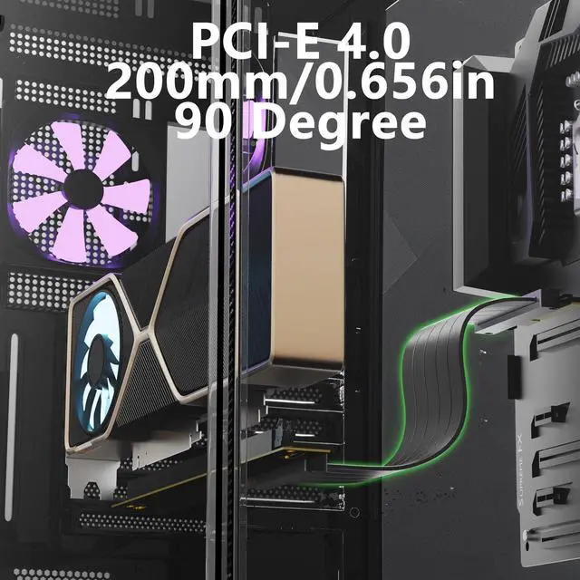 Alt view image 2 of 7 - Vszerda PCI-E 4.0 Riser Cable, PCIe 4.0 x16 200mm High Speed Flexible Extender Card Extension Port 90 Degree Adapter, PCIe 4.0 | Older Compatible, EMI Shielded 30 AWG, TPE Cable Sleeves
