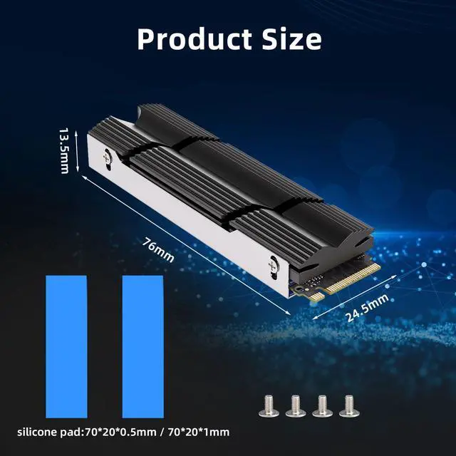 Alt view image 7 of 7 - Vszerda M.2 SSD Heatsink, M.2 2280 SSD Cooler Aluminium M.2 Heatsink Cooler Double-Sided Heat Sink with Silicone Thermal Pads for PC / PS5 M.2 PCIE NVMe SSD (Black)