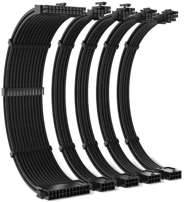 Main image of Vszerda PSU Cables, 18AWG PSU Cable Extension Kit, 24pin ATX /4+4pin EPS /6+2pin 35CM Length with Cable Combs PCI-E/PC Sleeved Cable for ATX Power Supply (Black)