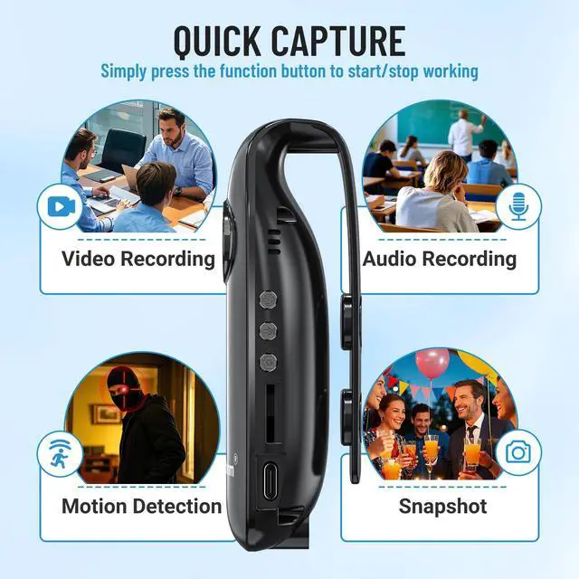 Alt view image 3 of 6 - Vszerda Mini Body Camera with Audio and Video Recording 1080P 64GB Motion Detection Video Recorder Wearable POV Camcorder with Magnetic Pocket Portable DV for Cycling,Pets,Walking,Travaling