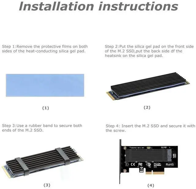 Alt view image 7 of 7 - BUCIER M.2 NVME to PCIe 3.0 x4 Adapter with Aluminum Heatsink Solution