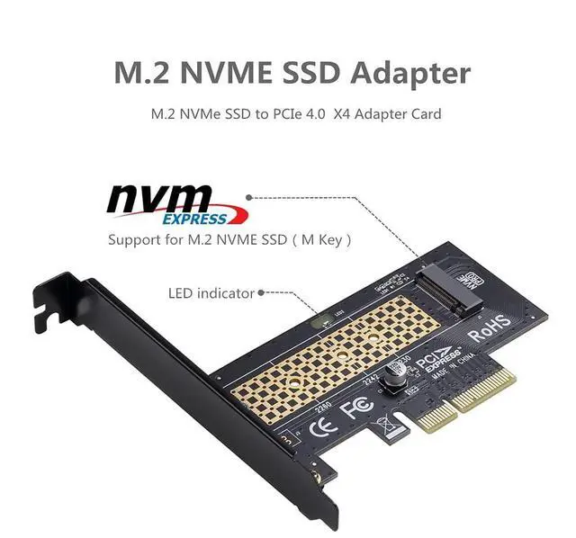 Alt view image 3 of 7 - BUCIER M.2 NVME to PCIe 3.0 x4 Adapter with Aluminum Heatsink Solution