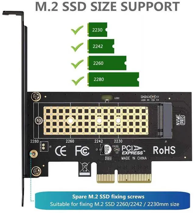 Alt view image 4 of 7 - BUCIER M.2 NVME to PCIe 3.0 x4 Adapter with Aluminum Heatsink Solution