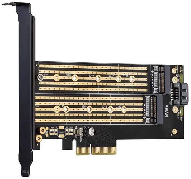 Alt view image 2 of 7 - Dual M.2 PCIE Adapter for SATA or PCIE NVMe SSD with Advanced Heat Sink Solution,M.2 SSD NVME (m Key) and SATA (b Key) 22110 2280 2260 2242 2230 to PCI-e x 4 Host Controller Expansion Card