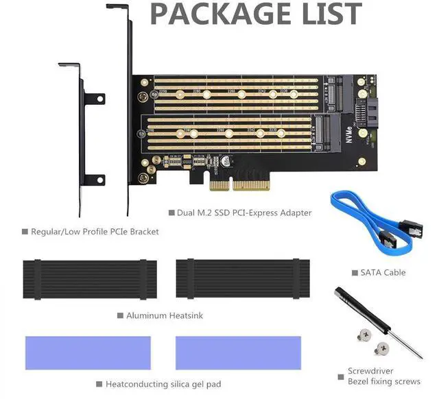 Alt view image 6 of 7 - Dual M.2 PCIE Adapter for SATA or PCIE NVMe SSD with Advanced Heat Sink Solution,M.2 SSD NVME (m Key) and SATA (b Key) 22110 2280 2260 2242 2230 to PCI-e x 4 Host Controller Expansion Card