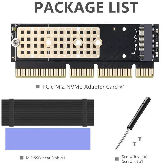 Alt view image 7 of 7 - BUCIER NVME Adapter with Heat Sink fo M.2 NVME (M-Key) SSD to PCIE 3.0 X16 Expansion Card
