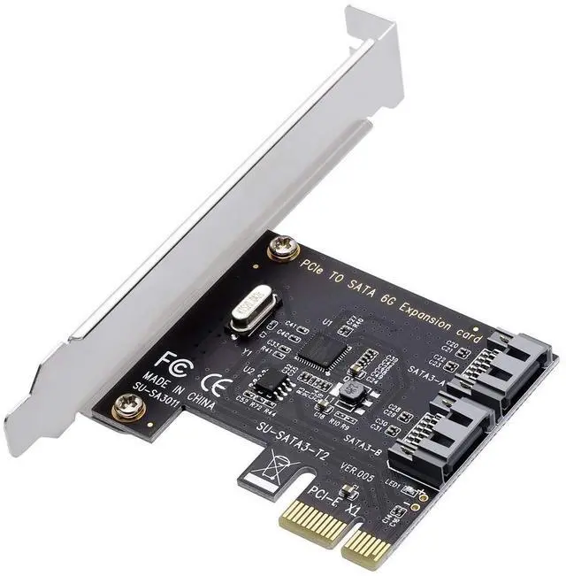 Alt view image 2 of 7 - BUCIER PCI Express 3.0 (2-Port) Controller Card, PCIe to SATA III 6Gb/s Converter, Supports SSD and HDD, Includes Bracket and 2 SATA Cables