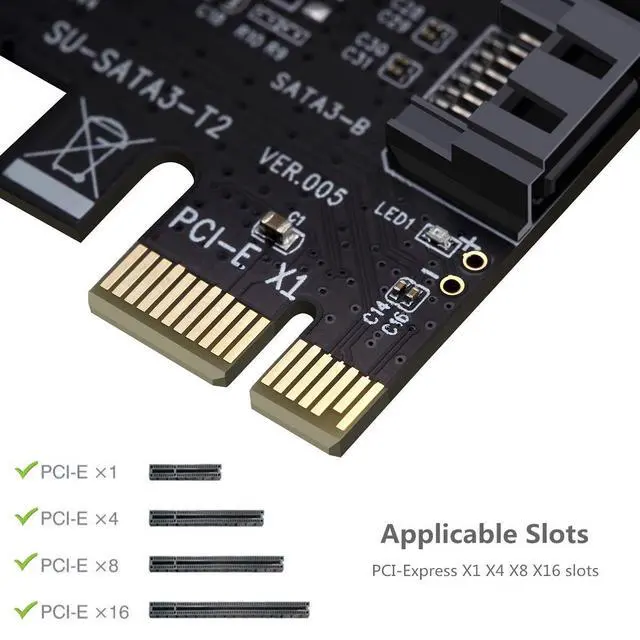 Alt view image 5 of 7 - BUCIER PCI Express 3.0 (2-Port) Controller Card, PCIe to SATA III 6Gb/s Converter, Supports SSD and HDD, Includes Bracket and 2 SATA Cables