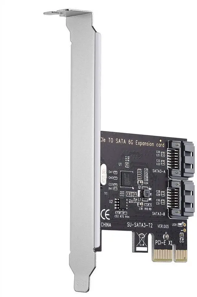 Alt view image 6 of 7 - BUCIER PCI Express 3.0 (2-Port) Controller Card, PCIe to SATA III 6Gb/s Converter, Supports SSD and HDD, Includes Bracket and 2 SATA Cables