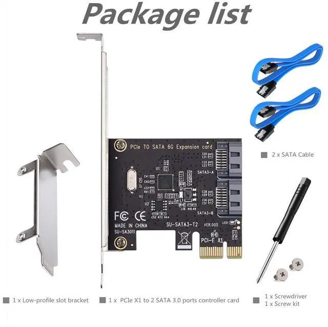 Alt view image 7 of 7 - BUCIER PCI Express 3.0 (2-Port) Controller Card, PCIe to SATA III 6Gb/s Converter, Supports SSD and HDD, Includes Bracket and 2 SATA Cables