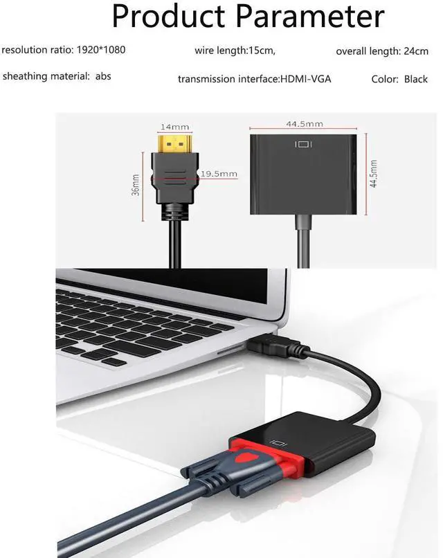 Alt view image 6 of 7 - Vszerda HDMI to VGA Adapter, HDMIVGA Male to Female Converter with for Laptop Desktop PC PS3 PS4 Xbox 360 Wii U HDTV Monitor Projector Support 4K 1080P