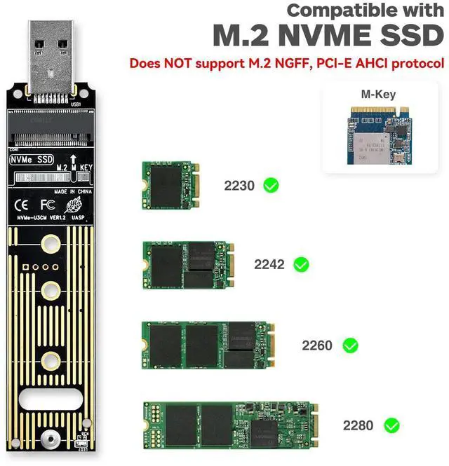 Alt view image 3 of 7 - BUCIER NVME to USB Adapter USB 3.1 Gen 2 to M.2 NVMe SSD Converter Adapter 10Gbps PCIe Based M Key Hard Drive Reader Max 4TB Support UASP for 2280 2260 2242 2230 SSD (Only for M.2 NVME)